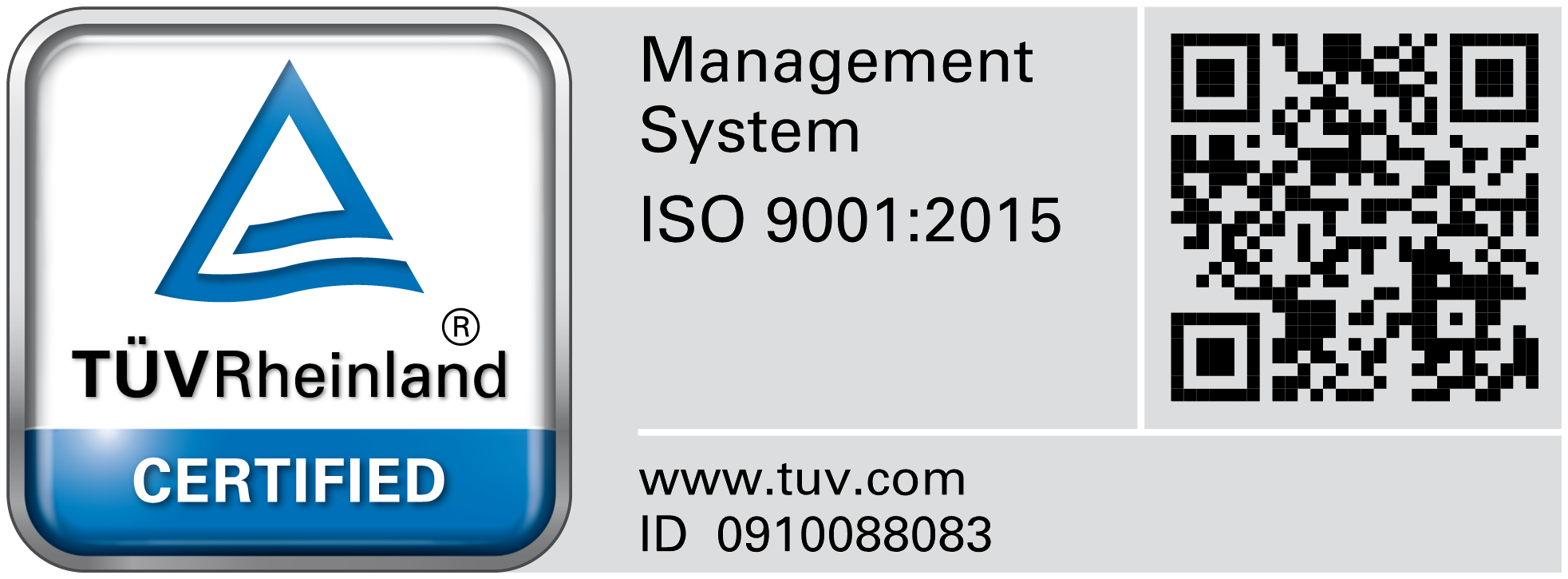 Certificado TÜV Rheinland - ISO 9001:2015 (ID 0910088083)