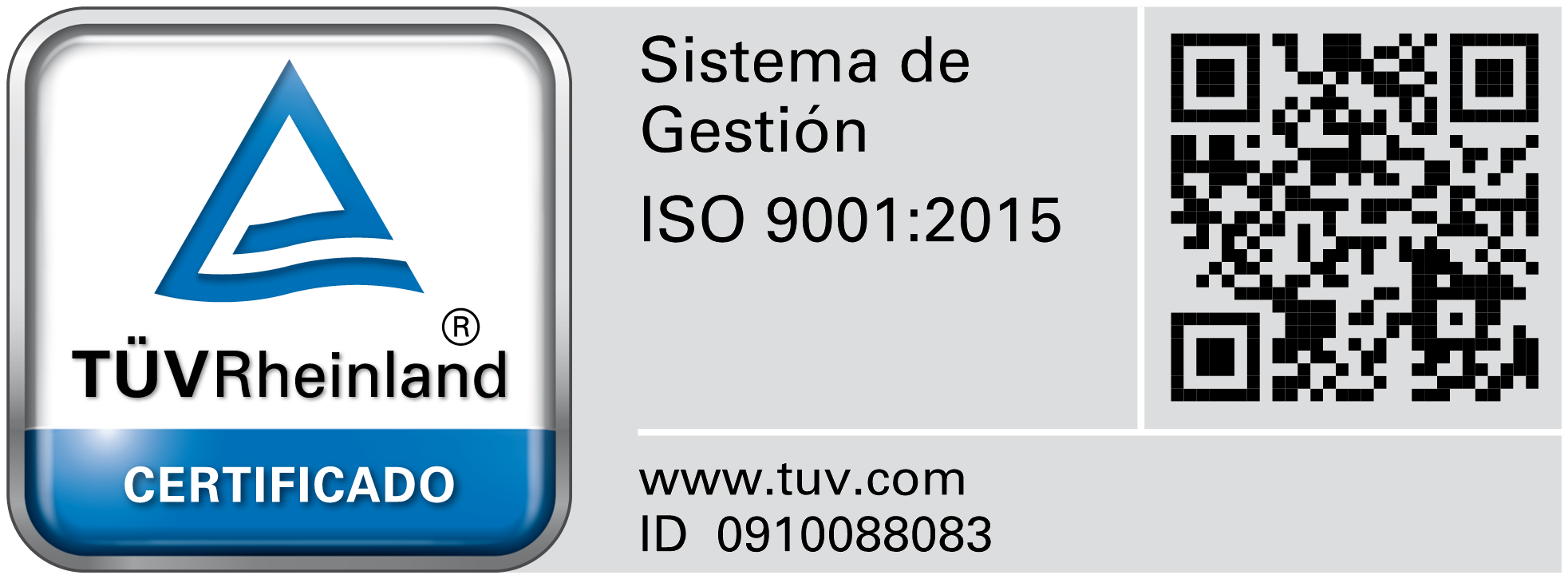Certificado TÜV Rheinland - ISO 9001:2015 (ID 0910088083)